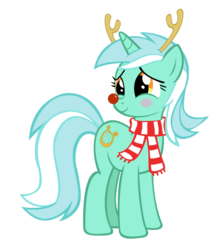 Size: 846x945 | Tagged: safe, lyra heartstrings, reindeer, g4, antlers, christmas, clothes, hearth's warming eve, red nose, scarf, simple background, transparent background, vector