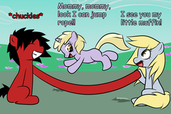 Size: 1024x683 | Tagged: safe, artist:boltswift, derpy hooves, dinky hooves, earth pony, pegasus, pony, unicorn, g4, crossover, equestria's best mother, female, filly, foal, horn, male, mare, monkey d. luffy, one piece, ponified, stallion, trio