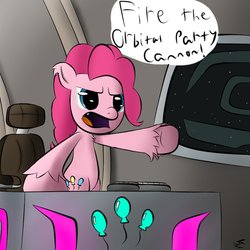 Size: 894x894 | Tagged: safe, artist:chaikeon, pinkie pie, g4, orbital party cannon, party, party cannon, spaceship, unshorn fetlocks