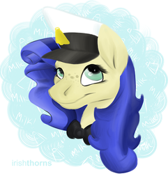 Size: 500x518 | Tagged: safe, artist:scribblesdesu, oc, oc only, oc:milky way, pony, bust, hat, head, looking up, portrait, solo