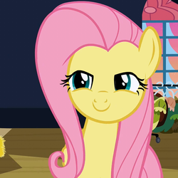 Size: 700x700 | Tagged: safe, screencap, fluttershy, pegasus, pony, g4, hearth's warming eve (episode), bust, cropped, female, flutterhigh, mare, smug, solo