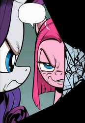 Size: 527x763 | Tagged: safe, idw, official comic, pinkie pie, rarity, pony, g4, the return of queen chrysalis, spoiler:comic, out of context, pinkamena diane pie