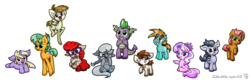 Size: 2505x800 | Tagged: safe, artist:22bubble-eyes22, babs seed, diamond tiara, dinky hooves, featherweight, pipsqueak, rumble, silver spoon, snails, snips, spike, twist, dragon, earth pony, pegasus, pony, unicorn, g4, colt, cute, female, filly, foal, glasses, male, simple background, transparent background