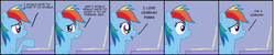 Size: 1130x227 | Tagged: safe, artist:cyberglass, rainbow dash, pony, g4, comic, computer, female, implied porn, laptop computer, lesbian, mare, solo