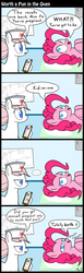 Size: 1324x4300 | Tagged: safe, artist:mrbastoff, derpy hooves, nurse redheart, pinkie pie, pegasus, pony, g4, comic, dialogue, female, haycartes' method, hilarious in hindsight, looking at each other, mare, muffin, open mouth, preggy pie, pregnant, pun, slice of life, snorting, when you see it, worth it