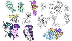 Size: 1280x720 | Tagged: safe, derpy hooves, lyra heartstrings, pinkie pie, rainbow dash, rarity, scootaloo, shining armor, sweetie belle, twilight sparkle, pegasus, pony, g4, female, mare, simple background, sketch, transparent background