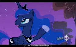 Size: 1024x640 | Tagged: safe, screencap, princess luna, g4, sleepless in ponyville, hub logo, youtube caption