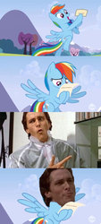 Size: 637x1404 | Tagged: safe, rainbow dash, g4, wonderbolts academy, check em, patrick bateman, wat