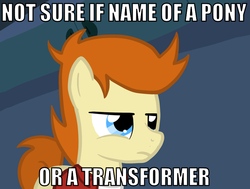 Size: 780x589 | Tagged: safe, artist:otterlore, clash of hasbro's titans, futurama, image macro, male, name, philip j. fry, ponified, transformers