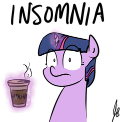 Size: 639x621 | Tagged: safe, artist:bonzoisawesome, twilight sparkle, pony, g4, coffee, coffee cup, cup, female, insomnia, magic, solo, telekinesis