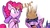 Size: 900x500 | Tagged: safe, artist:justagirlonline, pinkie pie, twilight sparkle, ask cute twinkie pie, g4, ask, bag, neck bow, tumblr