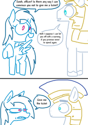 Size: 614x873 | Tagged: safe, artist:weaver, rainbow dash, g4, armor, comic, dialogue, gritted teeth, looking at each other, royal guard, simple background, speech bubble, speeding, speeding ticket, white background