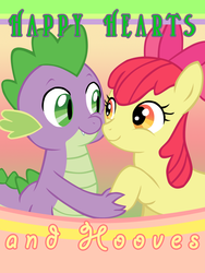 Size: 768x1024 | Tagged: safe, artist:ludiculouspegasus, apple bloom, spike, g4, female, hearts and hooves day, male, ship:spikebloom, shipping, straight, valentine