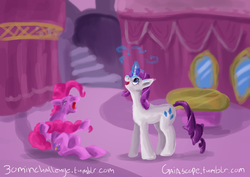 Size: 1280x908 | Tagged: safe, artist:gaiascope, pinkie pie, rarity, g4, 30 minute art challenge, body swap