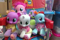 Size: 2592x1728 | Tagged: safe, pinkie pie, rainbow dash, spike, sunny daze, sweetie belle, g4, baby, blushing, foal, irl, photo, so soft, toy
