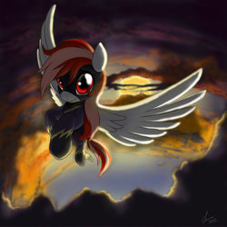 Size: 1024x1024 | Tagged: safe, artist:feather-ponyart, oc, oc only, pegasus, pony, clothes, female, flying, looking at you, mare, shadowbolts costume, vertigo