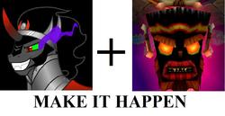 Size: 861x444 | Tagged: safe, king sombra, g4, all caps, crash bandicoot (series), exploitable meme, make it happen, meme, uka uka