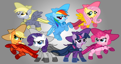 Size: 1080x576 | Tagged: safe, artist:death-driver-5000, applejack, derpy hooves, fluttershy, mare do well, pinkie pie, rainbow dash, rarity, twilight sparkle, pegasus, pony, g4, female, mare