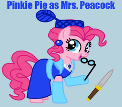 Size: 576x504 | Tagged: safe, artist:death-driver-5000, pinkie pie, g4, clue, cluedo, crossover, knife, mrs. peacock