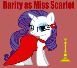 Size: 576x504 | Tagged: safe, artist:death-driver-5000, rarity, pony, g4, candlestick, clue, cluedo, crossover, miss scarlet, solo