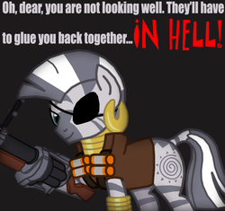 Size: 594x558 | Tagged: safe, artist:death-driver-5000, zecora, zebra, g4, crossover, demoman, demoman (tf2), team fortress 2