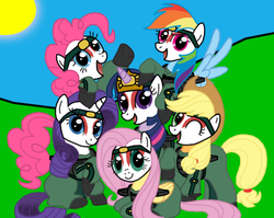 Size: 666x529 | Tagged: safe, artist:death-driver-5000, applejack, fluttershy, pinkie pie, rainbow dash, rarity, twilight sparkle, g4, avatar the last airbender, cosplay, kyoshi warriors, mane six, mane six opening poses