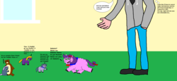 Size: 1620x746 | Tagged: safe, artist:fortune, fluffy pony, human, bella the mare, crying, fluffy pony foals, teddy bear