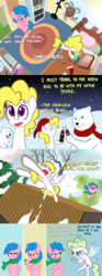 Size: 800x2146 | Tagged: safe, artist:willdrawforfood1, firefly, surprise, bear, pegasus, polar bear, pony, ask surprise, g1, g4, ask, bed, christmas, clothes, coca-cola, cold, computer, computer mouse, dialogue, female, flying, frozen, g1 to g4, generation leap, hat, holiday, ice, indoors, keyboard, mare, motion blur, night, outdoors, overhead view, potted plant, santa hat, scarf, skeptical, snow, toothbrush, tree, winter