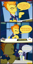 Size: 4266x8200 | Tagged: safe, artist:bradiiez, derpy hooves, spitfire, pegasus, pony, g4, wonderbolts academy, absurd resolution, clothes, comic, desk, drill sergeant, female, i just don't know what went wrong, mare, necktie, office, spitfire's office, spitfire's tie, suit, uniform, window, wonderbolts dress uniform