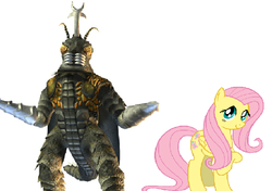 Size: 698x491 | Tagged: safe, fluttershy, kaiju, g4, crossover, godzilla (series), megalon