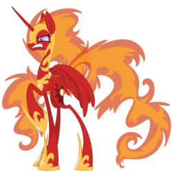 Size: 3366x3360 | Tagged: safe, artist:cuttycommando, nightmare star, princess celestia, alicorn, pony, g4, angry, corrupted, female, horn, mare, partially open wings, raised hoof, simple background, sin of wrath, solo, transparent background, wings