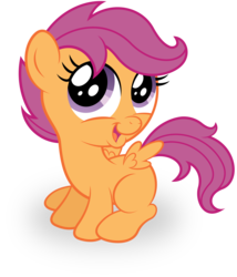 Size: 7000x8196 | Tagged: safe, artist:aleximusprime, artist:infinitoa, scootaloo, pony, g4, absurd resolution, chibi, colored, cute, cutealoo, female, looking up, open mouth, simple background, sitting, smiling, solo, transparent background, vector