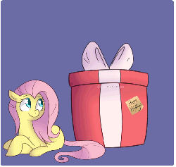 Size: 762x725 | Tagged: safe, artist:chinkyphilllipa, fluttershy, pinkie pie, g4, animated, female, happy birthday, note, present, surprised