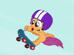 Size: 640x480 | Tagged: safe, screencap, scootaloo, g4, sleepless in ponyville, animated, bipedal, cute, female, flying, jumping, scooter, solo