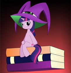 Size: 925x952 | Tagged: safe, artist:2kaze, twilight sparkle, pony, g4, book, crossover, female, hat, sitting, solo