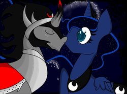 Size: 900x667 | Tagged: safe, artist:modernlisart, king sombra, princess luna, g4, female, kissing, male, ship:lumbra, shipping, straight