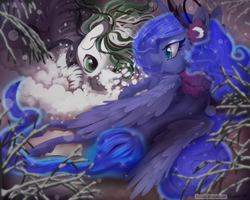 Size: 990x792 | Tagged: safe, artist:hinoraito, princess luna, oc, oc:jack hyperfreak, zebra, g4, jackuna