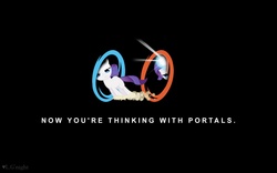 Size: 1440x900 | Tagged: artist needed, source needed, safe, rarity, pony, g4, black background, female, filly, filly rarity, now you're thinking with portals, portal, portal (valve), portals, rariquest, rarity being dragged to her destiny, simple background, solo, wallpaper, younger