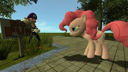 Size: 1366x768 | Tagged: safe, artist:dirtpeanut, pinkie pie, g4, 3d, crossover, gmod, male, mario, no fun allowed, parody, pointing, sad, super mario bros., too bad waluigi time, waluigi, waluigi time