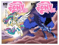 Size: 1000x773 | Tagged: safe, idw, official comic, nightmare moon, princess celestia, princess luna, pony, g4, official, armor, comic