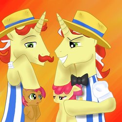 Size: 894x894 | Tagged: safe, artist:mukeponi, apple bloom, babs seed, flam, flim, g4, flim flam brothers