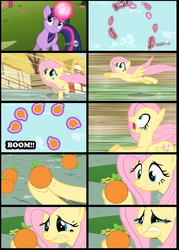 Size: 500x700 | Tagged: safe, fluttershy, twilight sparkle, g4, magic duel, my little pony: friendship is magic, comic, ei, hub logo, magic, orange