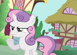 Size: 500x360 | Tagged: safe, screencap, apple bloom, scootaloo, sweetie belle, earth pony, pegasus, pony, unicorn, g4, one bad apple, angry, animated, blank flank, cutie mark crusaders, female, filly, foal, gif, gritted teeth, protest, raised hoof, reaction image, spread wings, teeth, wings