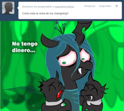 Size: 647x580 | Tagged: safe, queen chrysalis, changeling, nymph, g4, equestria-latina, spanish, translated in the comments