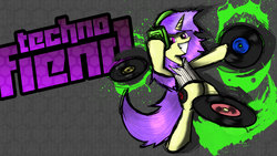 Size: 1920x1080 | Tagged: safe, artist:rorycon, oc, oc:techno fiend, fighting is magic, ponysona, record, splash art