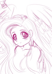 Size: 1400x2000 | Tagged: safe, artist:daughter-of-fantasy, fluttershy, human, g4, female, humanized, sketch, solo, winged humanization