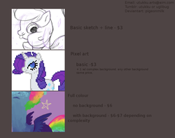 Size: 1122x884 | Tagged: safe, rarity, pony, unicorn, g4, advertisement, commission, commission info, female, mare, smiling, spread wings, text, tongue out, wings