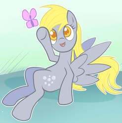 Size: 578x584 | Tagged: safe, artist:gsphere, derpy hooves, butterfly, pegasus, pony, g4, female, mare, underp