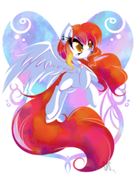 Size: 1070x1426 | Tagged: safe, artist:bamboodog, oc, oc only, oc:ai, closed mouth, eyes open, flying, full body, heart, impossibly long tail, large wings, long mane, solo, spread wings, tail, wings