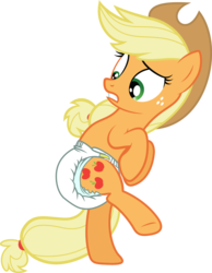 Size: 1549x2000 | Tagged: dead source, safe, artist:cupcakescankill, applejack, earth pony, pony, g4, bipedal, diaper, female, non-baby in diaper, simple background, solo, transparent background, vector